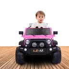 Ktaxon 12V Kids Ride-On Truck Car with Remote Control, 3 Speeds, LED Lights, AUX/ USB / TF Cards - Pink