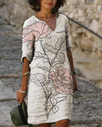 casual printed tunic v-neckline half sleeve shift dress