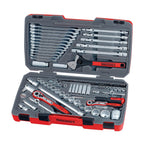 Teng Tools 106 Piece 1/4, 3/8 &amp; 1/2 Inch Drive Metric Regular/Shallow &amp; Deep Socket Set - TM106