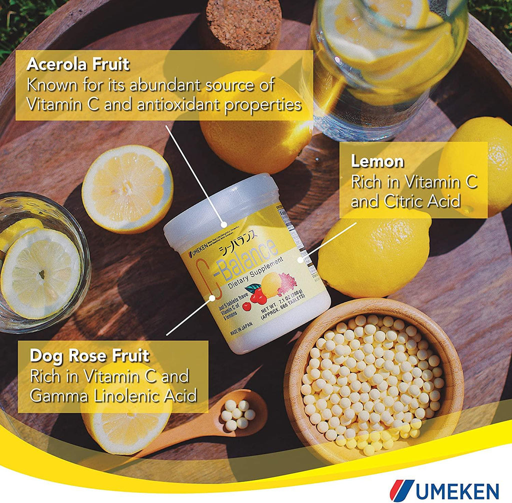 Umeken C-Balance High Potency Vitamin C - Chewable, Contains Antioxidants, Citric Acid, Gamma-linolenic Acid (200g), 4.5 Months Supply, Pack of 6