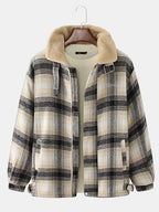 mens plaid thicken sherpa lined lapel cotton vintage overcoats with pocket