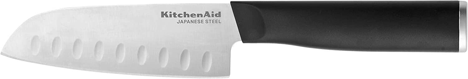 KitchenAid Classic Santoku Knife with Custom-Fit Blade Cover, 5-inch, Sharp Kitchen Knife, High-Carbon Japanese Stainless Steel Blade, Black
