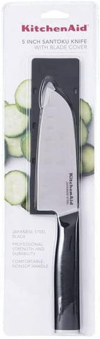 KitchenAid Classic Santoku Knife with Custom-Fit Blade Cover, 5-inch, Sharp Kitchen Knife, High-Carbon Japanese Stainless Steel Blade, Black