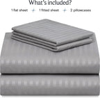 LuxClub Striped Sheets Set, 4 PC Striped Bed Sheets Set Twin Size for Boys and Girls, Deep Pockets 18" Eco Friendly Wrinkle Free Kids Fitted Sheets Machine Washable Hotel Bedding (Twin, Light Grey)