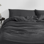 Dark Sky Reserve- Bamboo Linen Oversized King Duvet Cover - Portugal Made - Faded Black