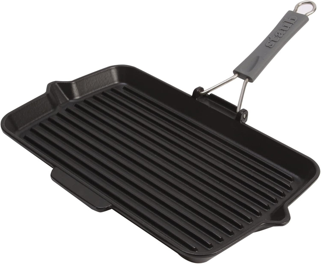 Staub Cast Iron 13.4 X 8.3" Rectangular Folding Grill - Matte Black, Made in France