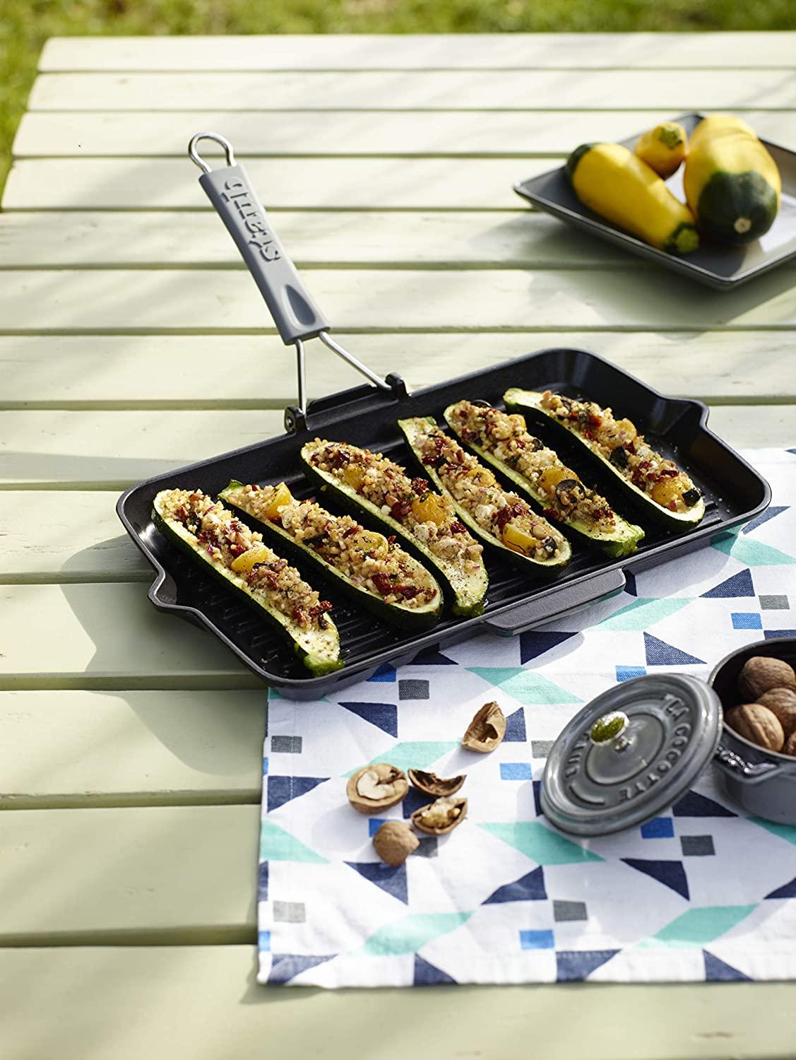 Staub Cast Iron 13.4 X 8.3" Rectangular Folding Grill - Matte Black, Made in France
