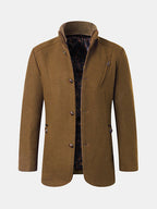 casual thick stand collar patchwork single breasted woolen coat for men