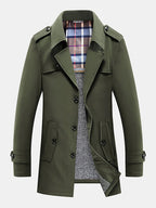 mens plush lined warm button front lapel casaul slant pocket overcoats