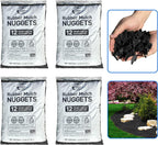 NuPlay Rubber Mulch Landscaping Bark – Rubber Nugget Weed Barrier Garden Ground Cover, 4 Pack, Black
