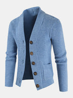 mens plain butt front thick double pockets cotton raglan sleeve sweater coat