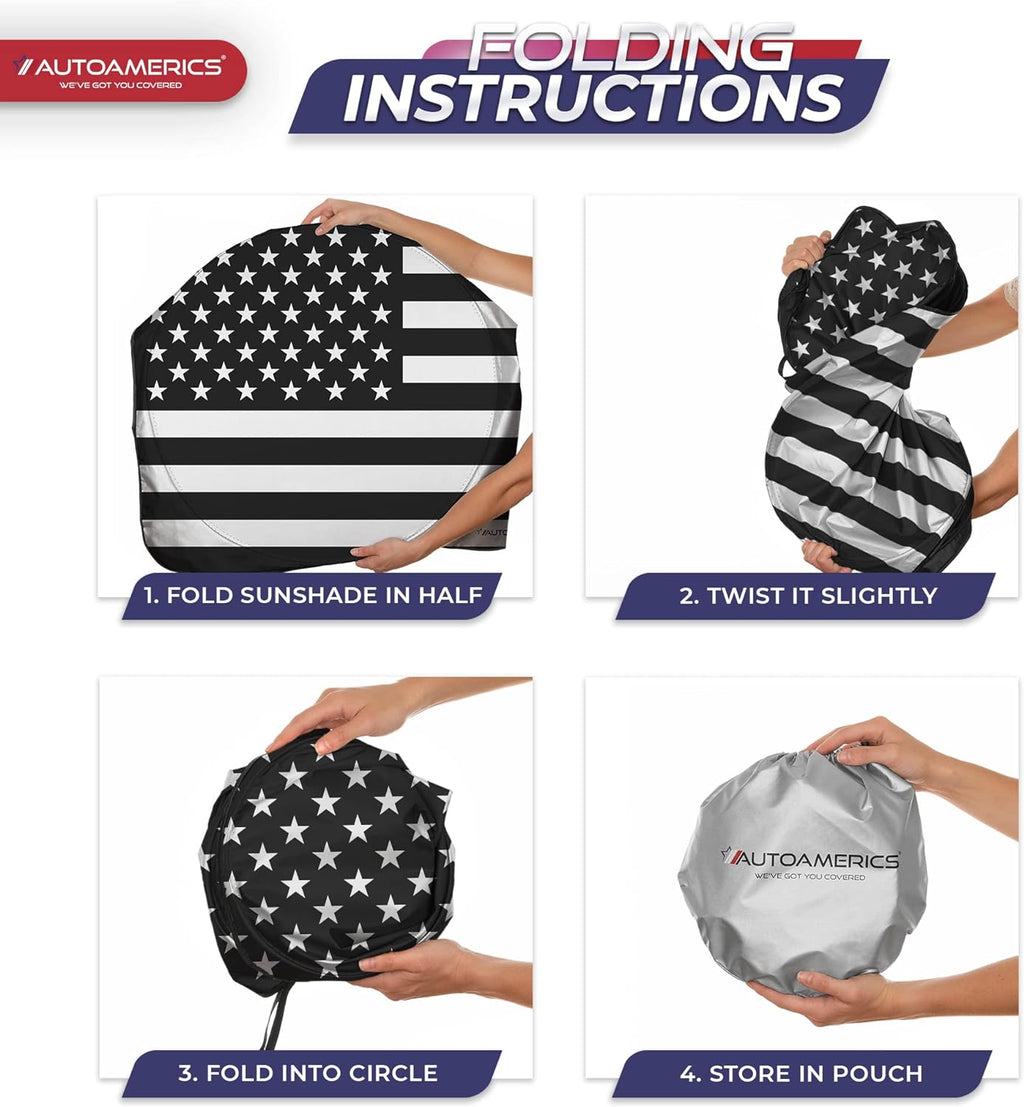 Autoamerics 1-Piece Windshield Sun Shade B&amp;W American Flag USA Patriotic  - Foldable Car Fits Easily to SUV &amp; Truck vehicles UV Ray Blocker Keeps Your Vehicle Cool Large