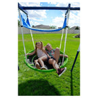 Sportspower Outdoor Rosemead Metal Swing Set with Roman Glider, Saucer, and 6ft Heavy Duty Slide
