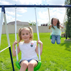 Sportspower Outdoor Rosemead Metal Swing Set with Roman Glider, Saucer, and 6ft Heavy Duty Slide