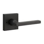 Reserve Square Satin Black Bed/Bath Door Lever with Contemporary Square Rose