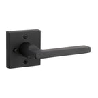 Reserve Square Satin Black Bed/Bath Door Lever with Contemporary Square Rose