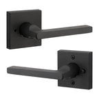 Reserve Square Satin Black Bed/Bath Door Lever with Contemporary Square Rose
