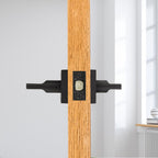 Reserve Square Satin Black Bed/Bath Door Lever with Contemporary Square Rose