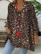 Casual Long Sleeve Leopard Printed Shirt
