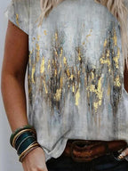 Casual Art Print Short Sleeve Knit T-shirt