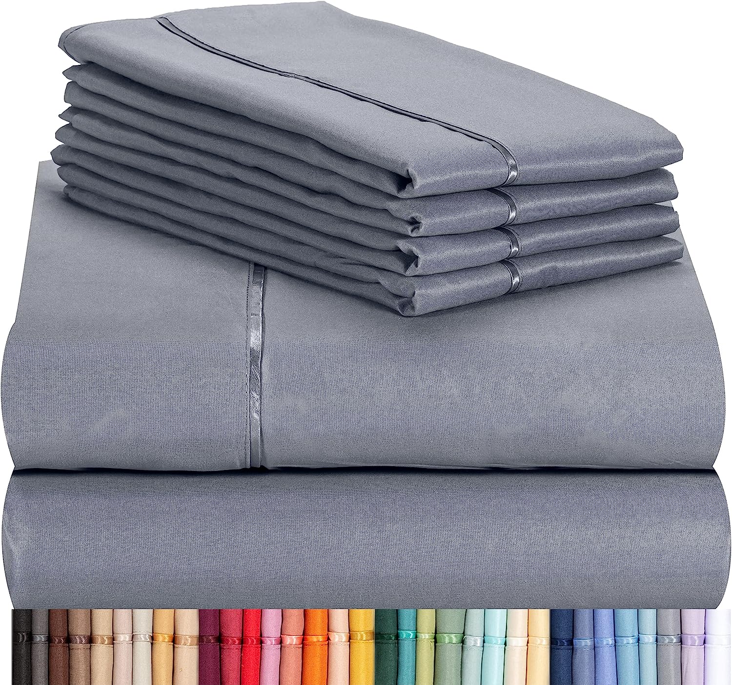LuxClub Twin Sheets Set - Soft Twin Bed Sheets for Boys and Girls, 4 PC Deep Pockets 18" Eco Friendly Wrinkle Free Kids Fitted Sheets Machine Washable Hotel Bedding Silky Soft- Silver Twin