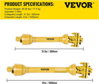 PTO Shaft, 1-3/8" PTO Drive Shaft, 6 Spline Both Ends PTO Driveline Shaft, Series 4 Tractor PTO Shaft, 31.5"-41" Brush Hog PTO Shaft, Yellow PTO Shaft w/Slip Clutch for Bush Hog/Finish Mower