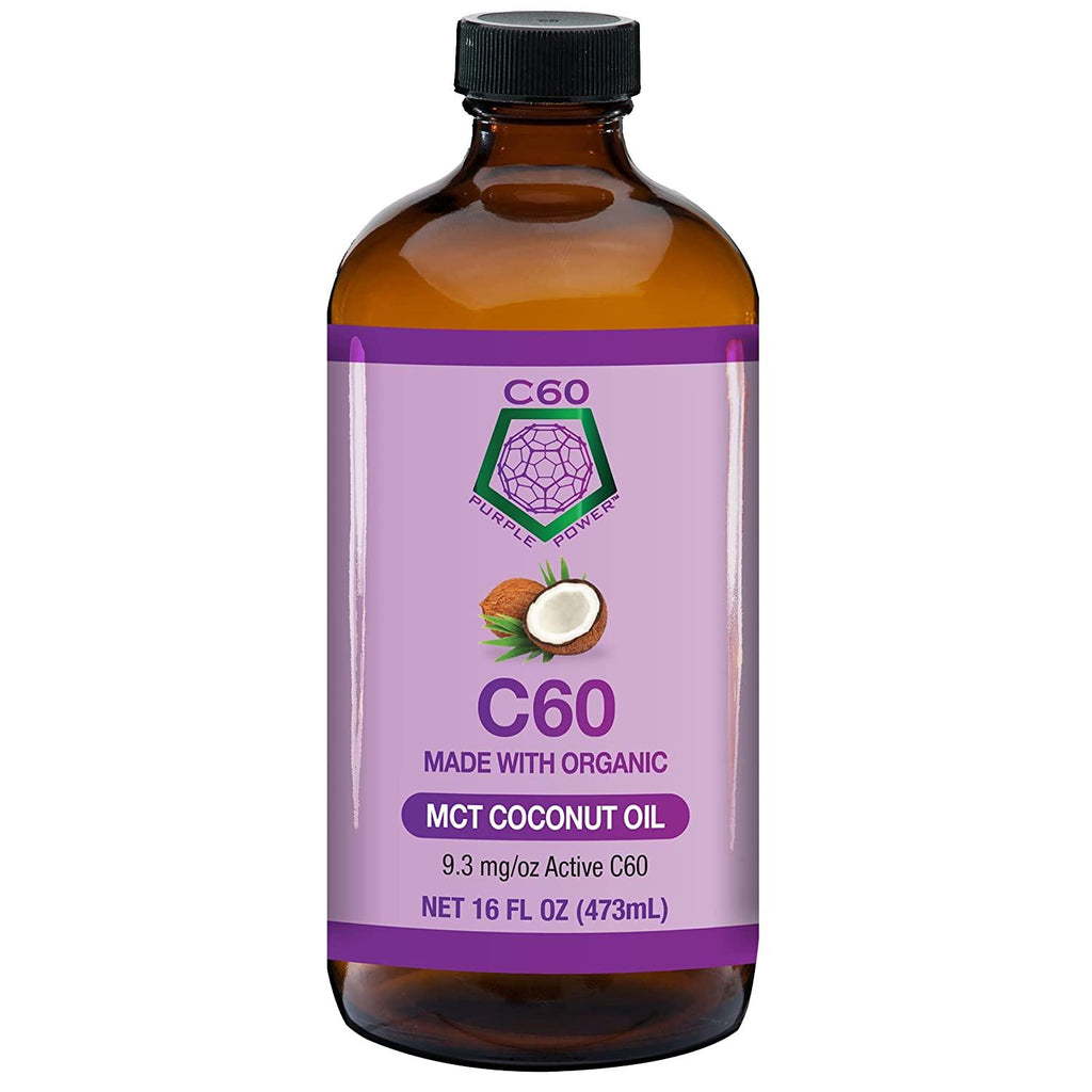C60 Purple Power Organic MCT Coconut Oil, 16 Fl Oz Organic Cold-Pressed Coconut Oil, 99.99% Pure c60 Carbon Fullerenes, Lift the Oxidative Burden at the Cellular Level, Optimize Mitochondrial Function