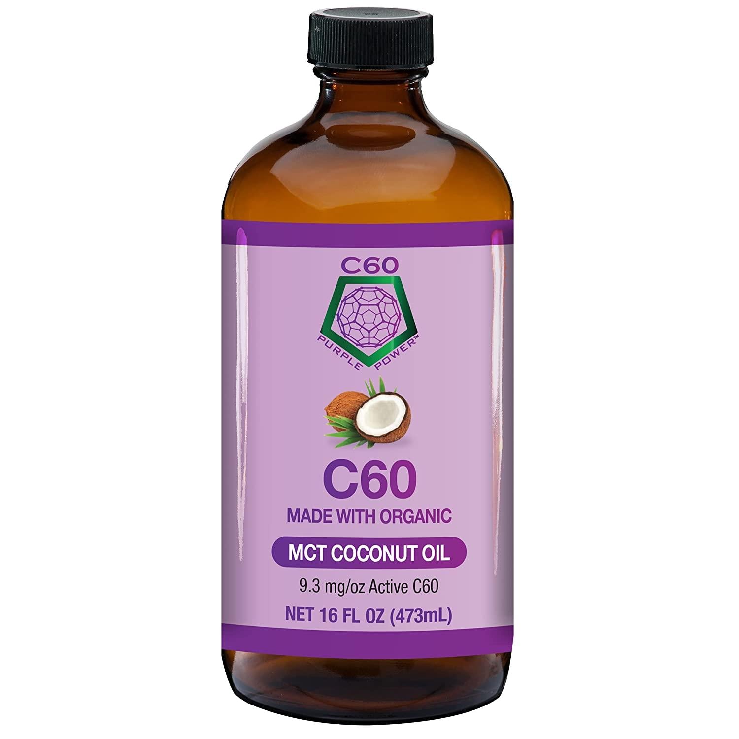 C60 Purple Power Organic MCT Coconut Oil, 16 Fl Oz Organic Cold-Pressed Coconut Oil, 99.99% Pure c60 Carbon Fullerenes, Lift the Oxidative Burden at the Cellular Level, Optimize Mitochondrial Function