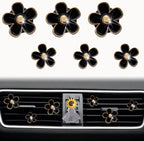 6 Pcs Daisy Air Vent Clips, Cute Flower Air Conditioning Outlet Clip Car Air Fresheners Vent Clips Car Interior Decor Charm Car Decoration Cute Car Accessories for Women Girls + Mask Hook (Black)