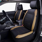 Flying Banner car seat Covers Protects Water Proof Faux Leather Carbon Fiber Front and Rear Bench (Black Beige, Full Set - 8PCS)