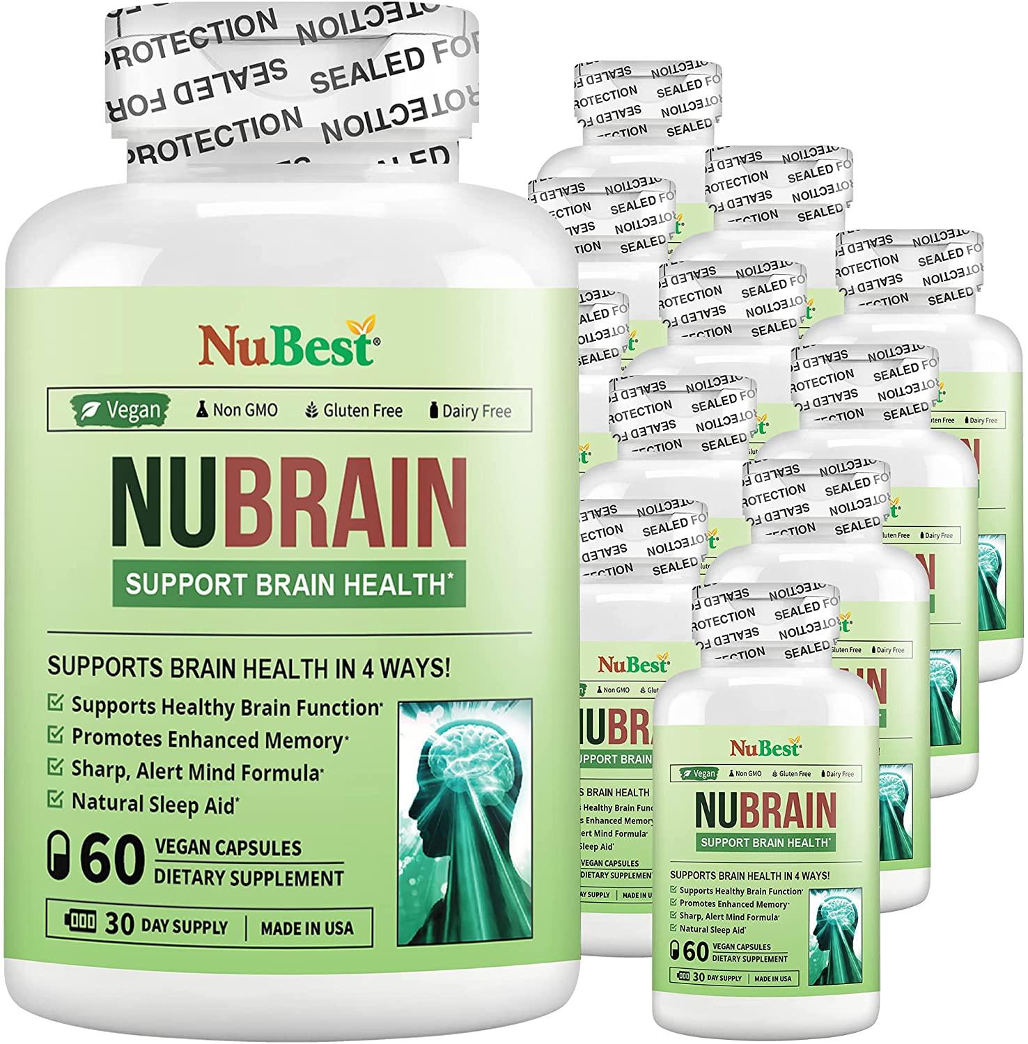 NuBrain - Support Brain Health & Brain Functions - Enhance Cerebral Circulation - Improve Focus, Memory, Sleep & Cognition - 60 Veggie Capsules (Pack of 12)