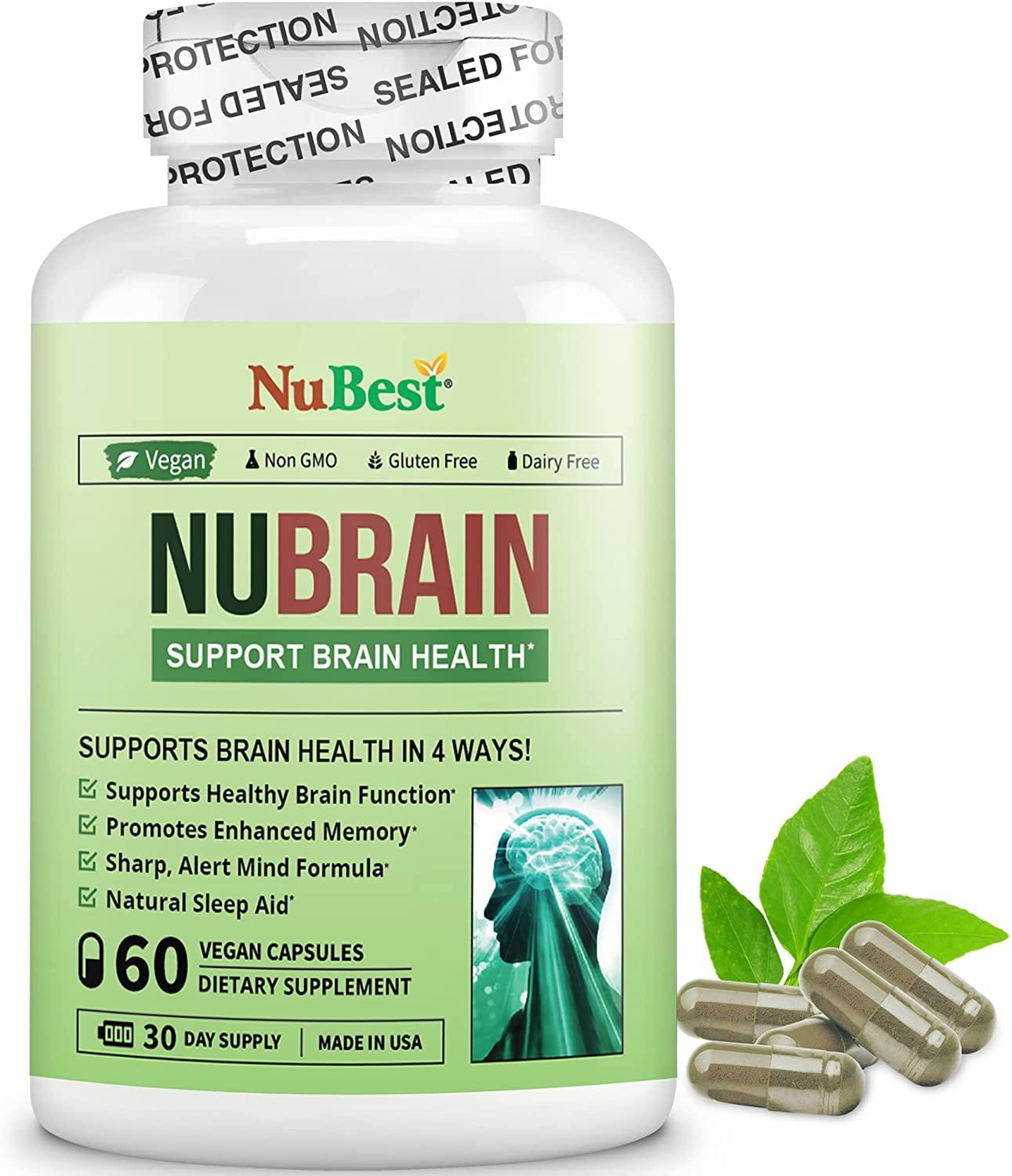 NuBrain - Support Brain Health & Brain Functions - Enhance Cerebral Circulation - Improve Focus, Memory, Sleep & Cognition - 60 Veggie Capsules (Pack of 12)
