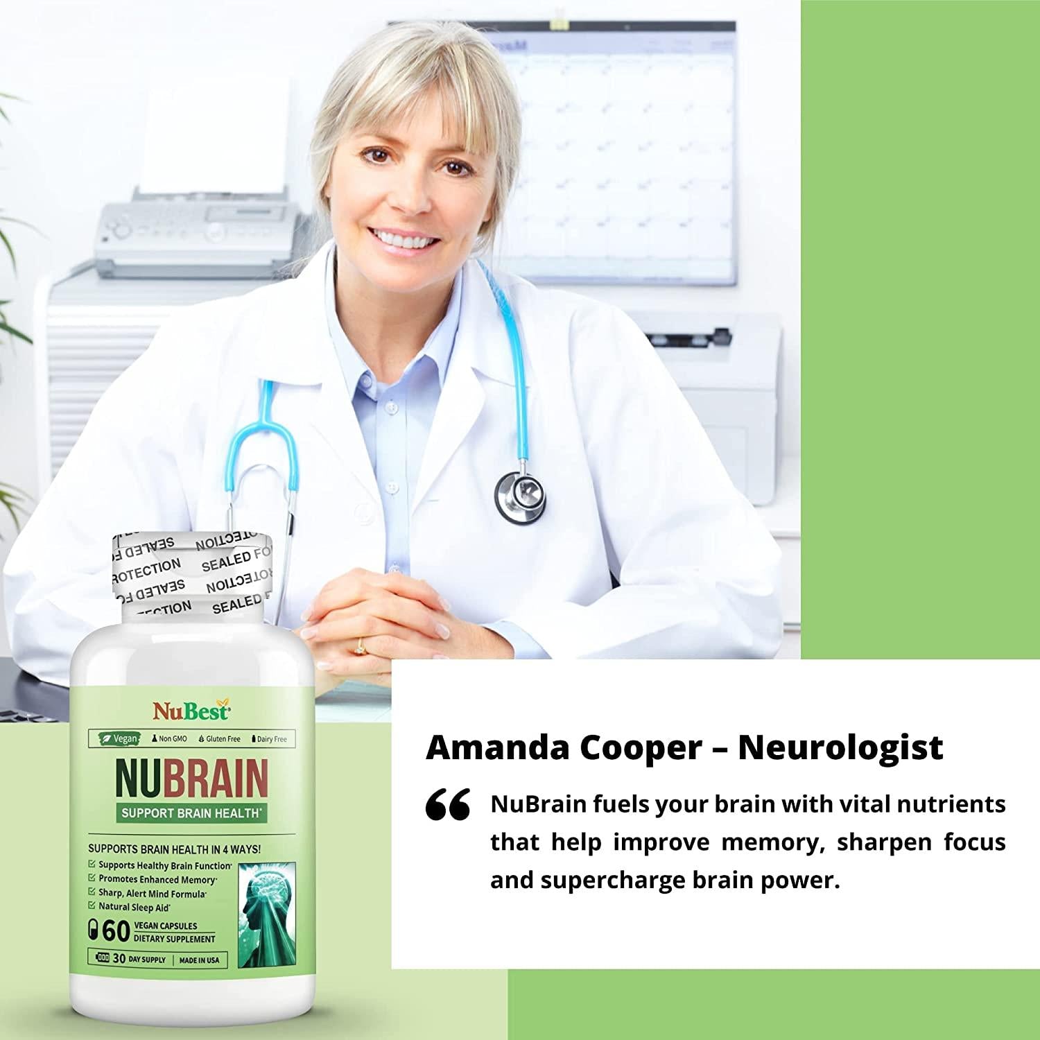 NuBrain - Support Brain Health & Brain Functions - Enhance Cerebral Circulation - Improve Focus, Memory, Sleep & Cognition - 60 Veggie Capsules (Pack of 12)
