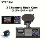 Camera FHD 1080P 3-Channel Dash Camera Front And Rear Inside Dash IR Night Vision Loop Recording G-Sensor Car DVR Camera With 2-Inch IPS Screen 3 Cameras