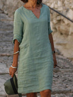 V-Neck Slim Fit Solid Dress