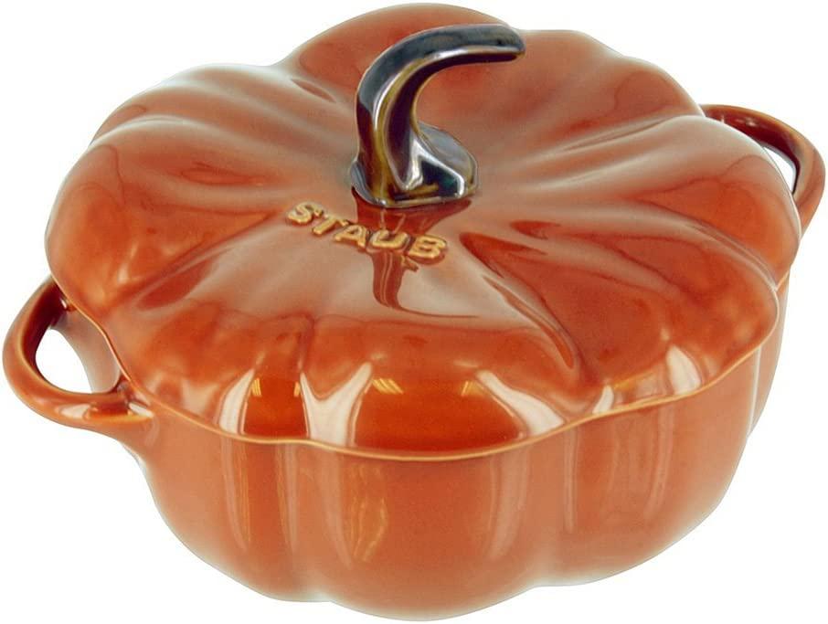 STAUB Ceramic Pumpkin Dish, .5 Qt, 16-oz, Burnt Orange, Oven Safe