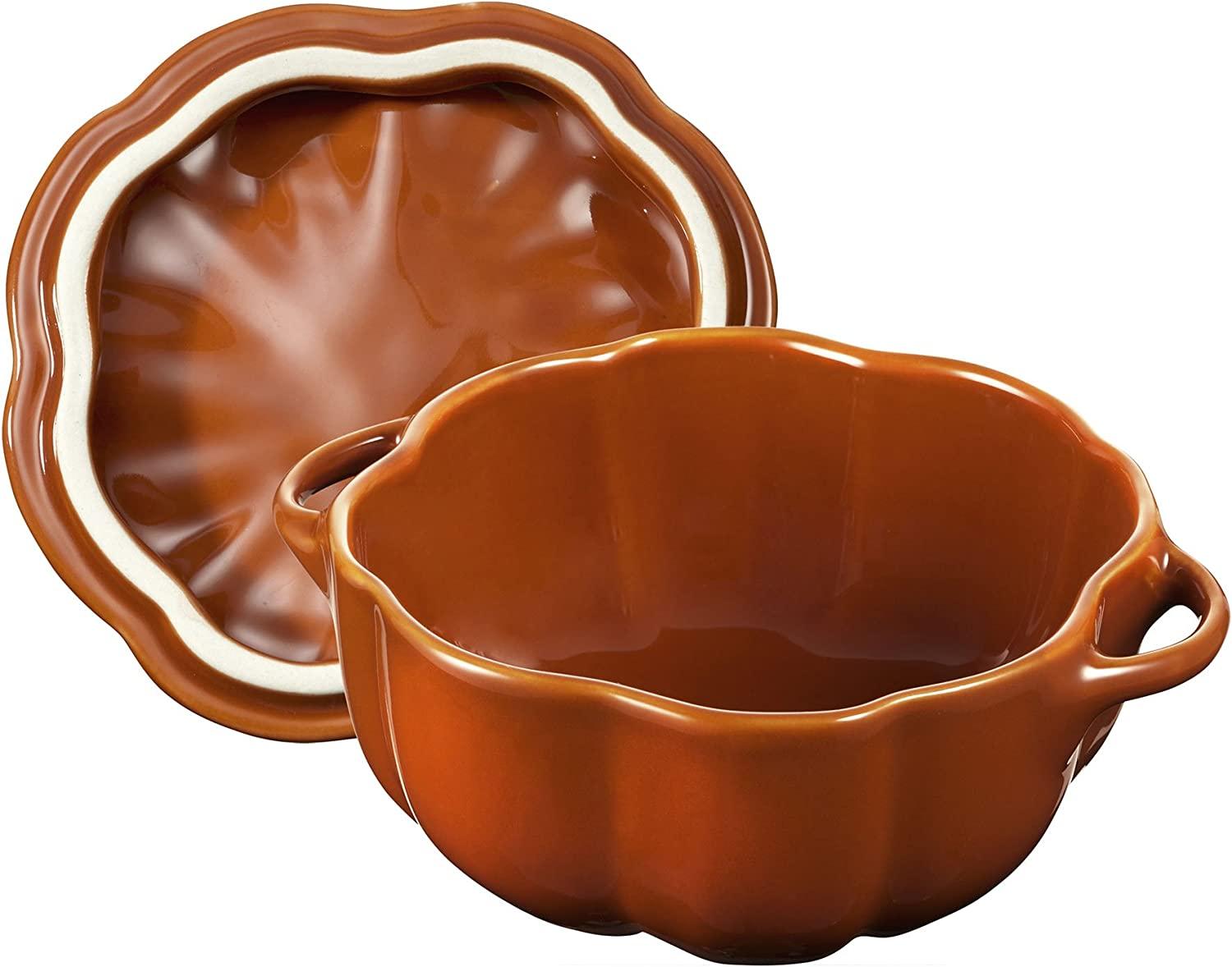 STAUB Ceramic Pumpkin Dish, .5 Qt, 16-oz, Burnt Orange, Oven Safe