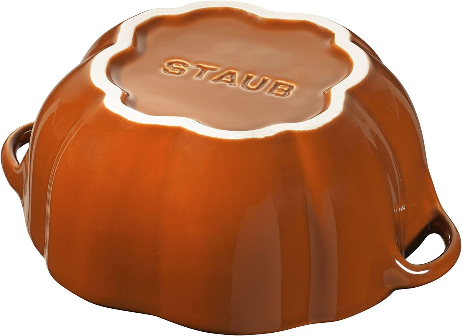 STAUB Ceramic Pumpkin Dish, .75 Qt, 24-oz, Burnt Orange, Oven Safe