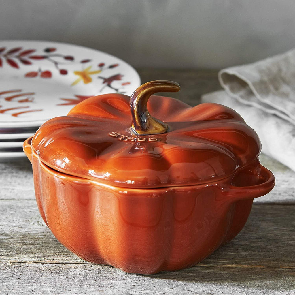 STAUB Ceramic Pumpkin Dish, .5 Qt, 16-oz, Burnt Orange, Oven Safe