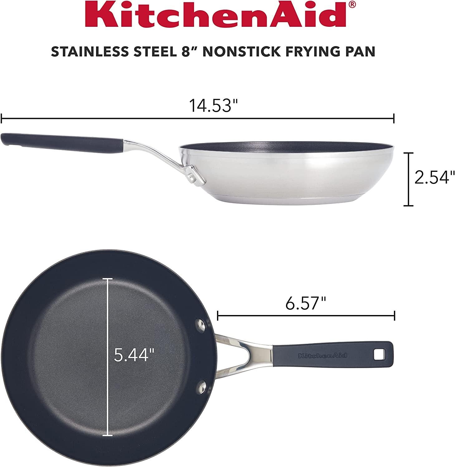 KitchenAid Stainless Steel Nonstick Frying Pan/Skillet, 8 Inch, Brushed Stainless Steel