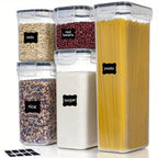 5pcs Airtight Food StoraContainers Set With Lids, BPA Plastic Dry Food Canisters For Kitchen Pantry Organization, Dishwasher Safe, With Labels