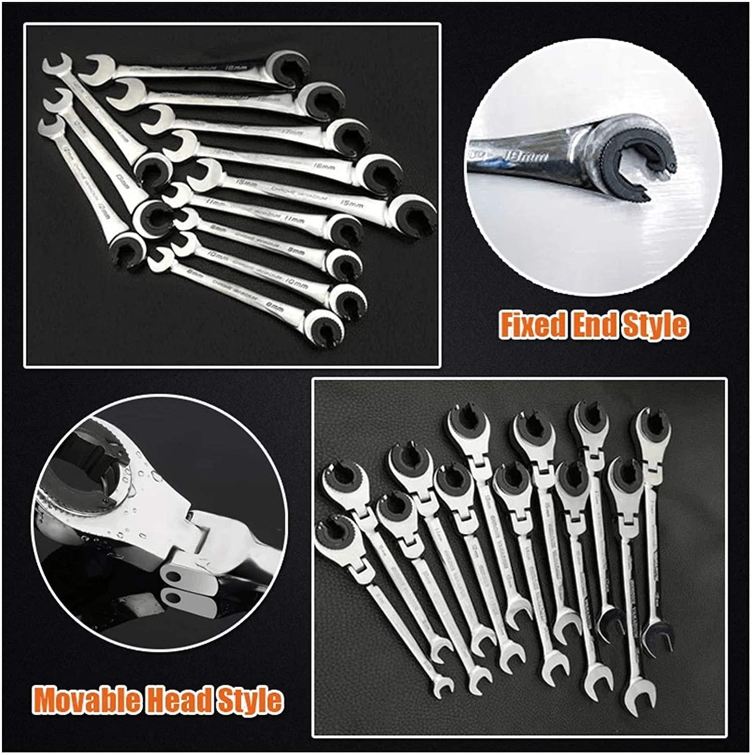 Without Allen Wrench Set Allen Wrench Tubing Ratchet Wrench Moving Head Ratchet Wrench Tools for Car Vehicle Auto Replacement Parts Hand Tool Manual Car (Color : Fixed Head 12 pcs)