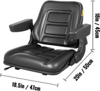 Universal Forklift Seat Black PVC Tractor Seat, 6"/150MM Adjustable Mower Seat Foldable Seat Including Armrests&Seat Switch, 18.5" x 20" x 18" Skid Steer Seat Fit Forklift, Tractor, Skid Loader