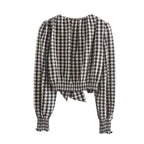 women vintage v neck plaid print shirts