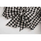women vintage v neck plaid print shirts
