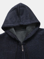 mens knitted zip front casual drawstring hooded cardigans with pocket