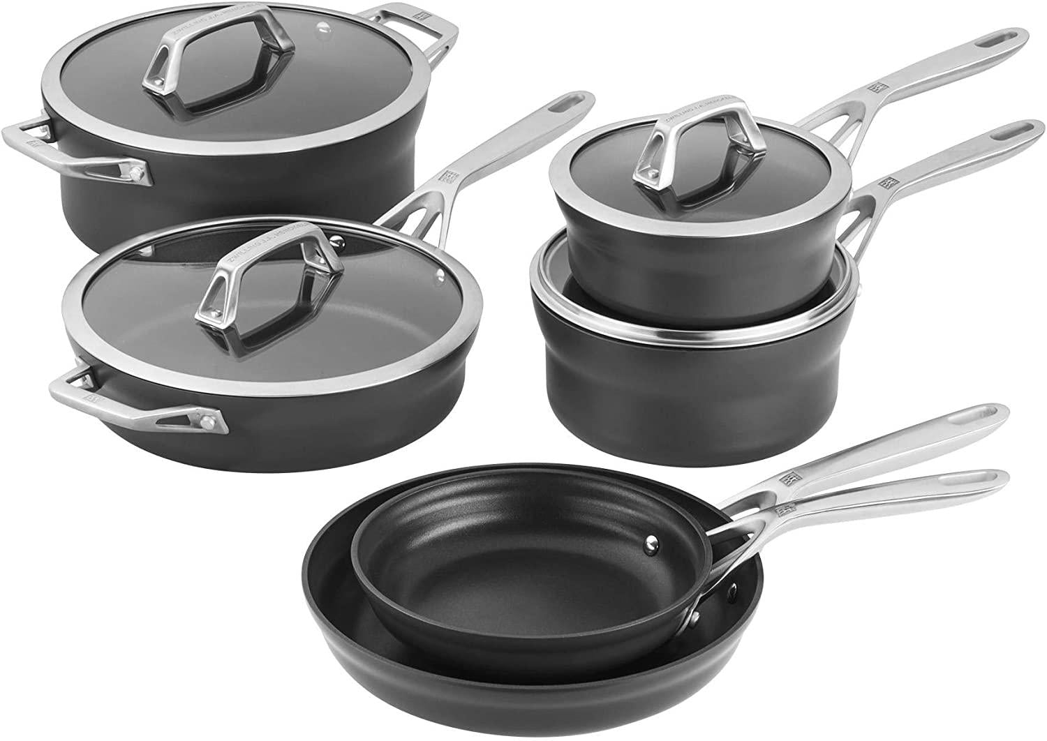 ZWILLING Motion Nonstick Hard-Anodized 10-Piece Cookware Set in Grey, Dutch Oven, Fry pan, Saucepan