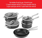 ZWILLING Motion Nonstick Hard-Anodized 10-Piece Cookware Set in Grey, Dutch Oven, Fry pan, Saucepan