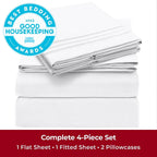 Mellanni Queen Sheet Set - 4 PC Iconic Collection Bedding Sheets &amp; Pillowcases - Hotel Luxury, Extra Soft, Cooling Bed Sheets - Deep Pocket up to 16" - Wrinkle, Fade, Stain Resistant (Queen, White)