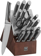 HENCKELS Graphite 20-pc Self-Sharpening Knife Set with Block, Chef Knife, Paring Knife, Utility Knife, Bread Knife, Steak Knife, Brown, Stainless Steel
